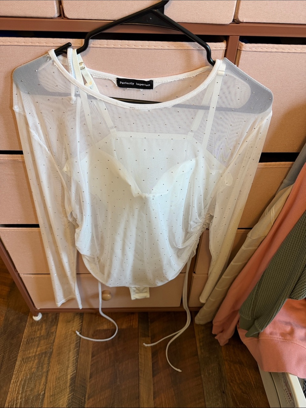 White Sheer Long-Sleeve Top with Built-In Cami
